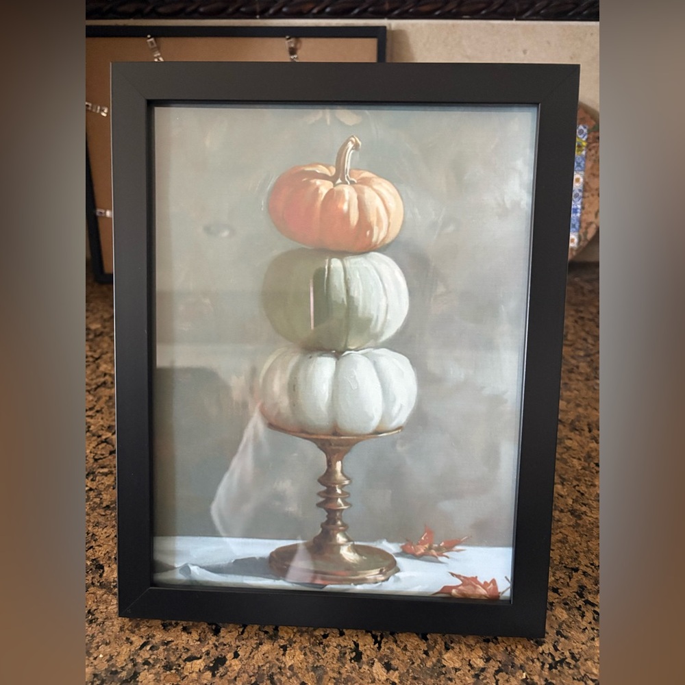 Stacked Pumpkins on Pedestal Framed Still Life Art Print 8x10